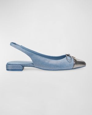 Sleek Denim Bow Slingback Ballerina Flats