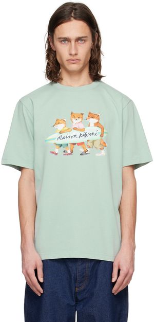 Maison Kitsuné Green Surfing Foxes T-Shirt