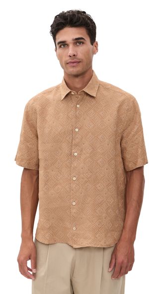 Frescobol Carioca Castro Linen Angra Madeira Print Shirt Copper M
