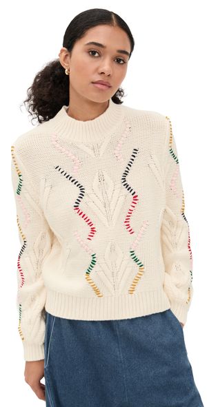 Jumper 1234 Overstitch Cable Knit Sweater White Alyssum (Cream) Multi 2