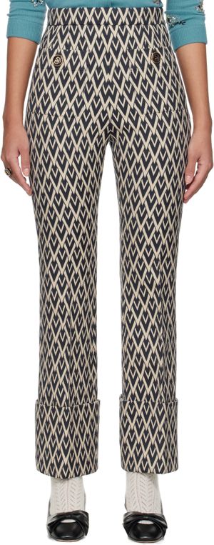 Valentino Off-White & Navy Toute 'La V' Jacquard Trousers