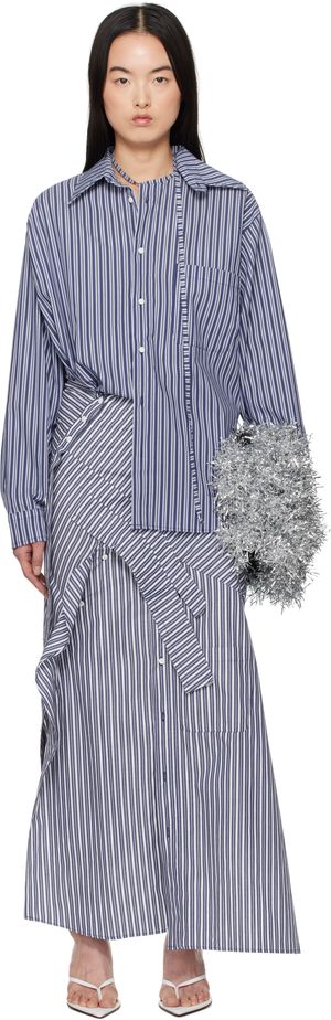 Ottolinger Blue & White Deconstructed Shirting Midi Dress