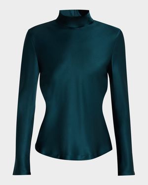 Silk Turtleneck Long-Sleeve Blouse