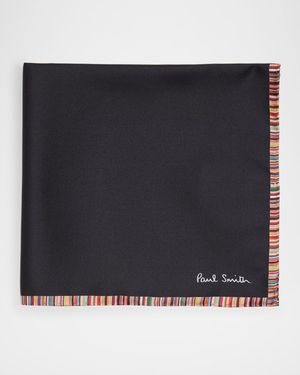 Men's Signature Stripe Trim Silk Pocket Square