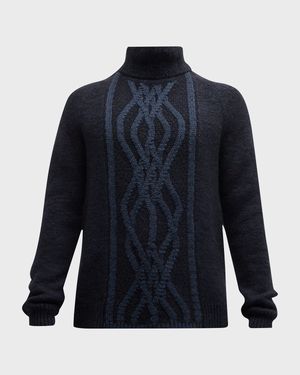 Men's Two-Tone Cable Turtleneck Sweater