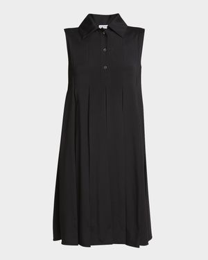 Pleated Polo Mini Shirt Dress