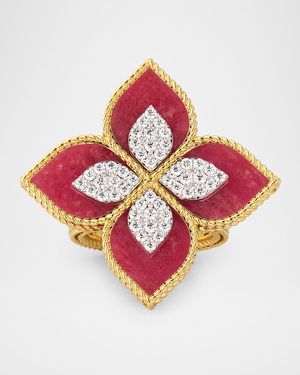 18K Yellow Gold Diamond and Rhodonite Ring, Size 6.5