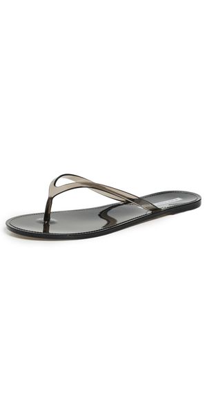 Black Suede Studio Crystal Jelly Flip Flops Black 41/42