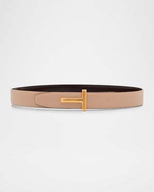 T Logo Leather Reversible Belt
