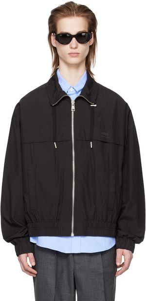 AMI Paris Black Drawstring Bomber Jacket