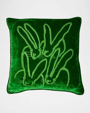 Hand Embroidered Velvet Decorative Pillow, 22" Square