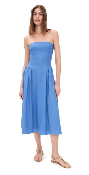 WAYF Giulia Strapless Midi Dress Azure Blue M