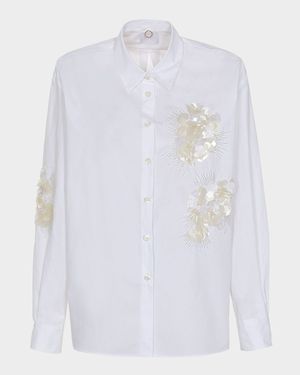 Bead & Sequin Floral Cotton Blouse