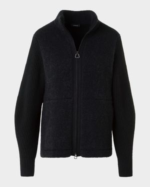 Cashmere-Silk Boucle Zip Cardigan