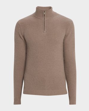 Men's Ribbed Cashmere Quarter-Zip Pullover
