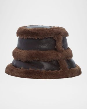 The Gstaad Faux Fur and Leather Bucket Hat