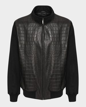 Men's Croco-Print Nappa Leather & Loro Piana Wool Bomber Jacket