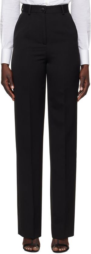 Dolce&Gabbana Black Wool Gabardine Tuxedo Trousers