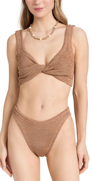 Hunza G Coverage Juno Bikini Set Metallic Cocoa One Size