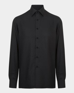 Men's Silk Geometric Jacquard Dress Shirt