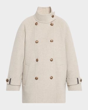 Melton Wool-Cashmere Double-Breasted Coat