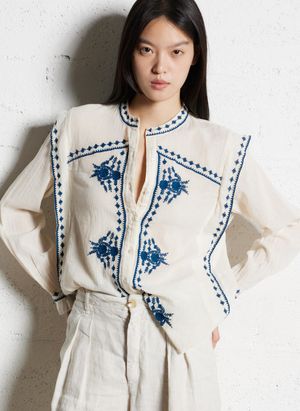 Maison Hotel - Blouse col rond en coton - Taille L - Blanc