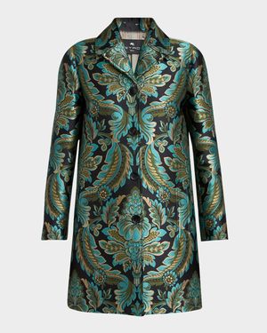 Floral Jacquard Single-Breasted Top Coat