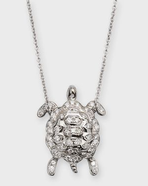 18K White Gold Diamond Turtle Pendant Necklace