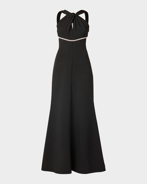 Baker Crystal-Embellished Halter Gown