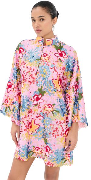 La Vie Style House Sequin Mini Caftan Pink Multi One Size