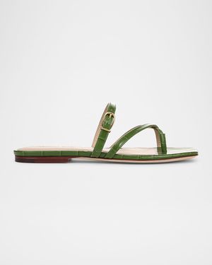 Marthe Croco Crisscross Buckle Flat Slide Sandals
