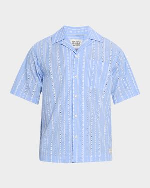 Men's Embroidered Stripe Camp Shirt