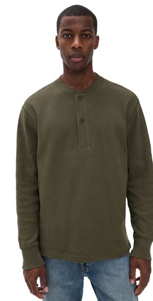 Filson Waffle Knit Henley Top Mossy Rock M