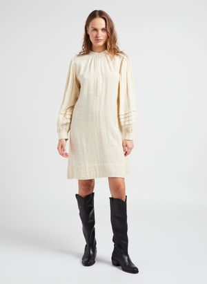Antik Batik - Robe mi-longue col rond en coton - Taille L - Beige