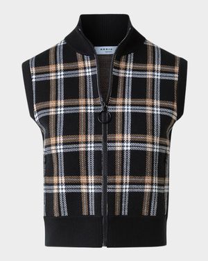 Plaid Jacquard Sleeveless Zip Sweater