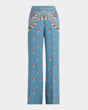 Largo Floral Paisley Silk Straight-Leg Pants