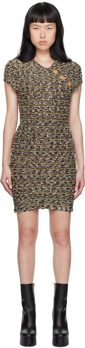 Balmain Black & Gold Button Minidress