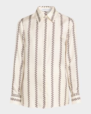 Cruz Riding-Boot Striped Silk Button-Down Shirt