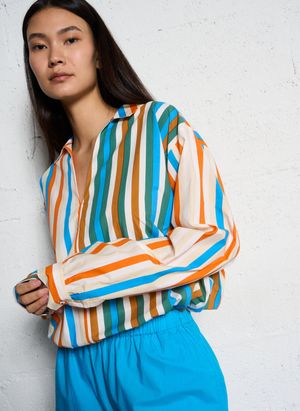 V De Vinster - Chemise rayée en coton - Taille M - Marron