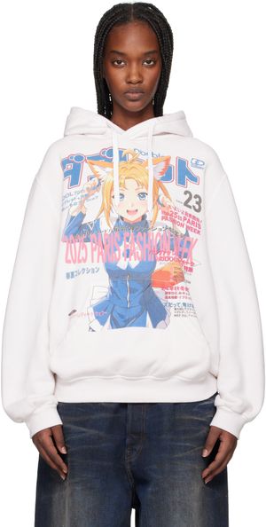 doublet Pull à capuche blanc cassé à image d'animé imprimée