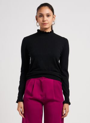 La Petite Etoile - Pull col rond jacquard à volants - Taille 3 - Noir