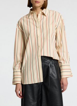 Selected - Chemise oversize en coton rayé - Taille 42 - Beige