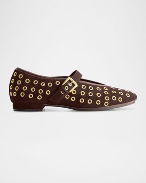Suede Grommet Mary Jane Ballerina Flats