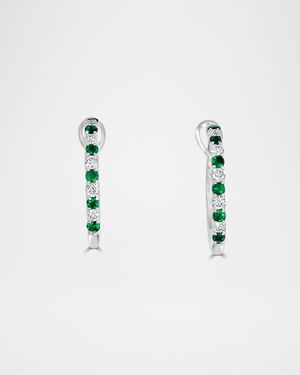 18k White Gold Diamond and Emerald Hoop Earrings