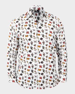 Men's Fibonacci Tattoo-Print Cotton Sport Shirt