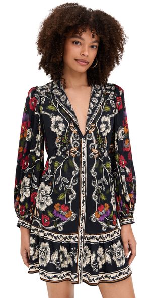 FARM Rio Rococo Flowers Black Mini Dress Rococo Flowers Black M