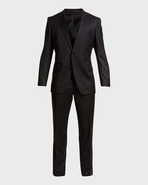 Men's Stretch-Wool Basic Two-Piece Slim Fit Suit, Black