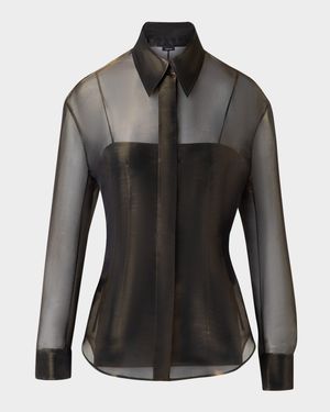 Button Down Silk Organza Blouse with Tank