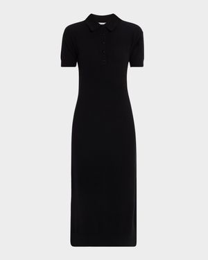 Short-Sleeve Cashmere Knit Midi Polo Dress