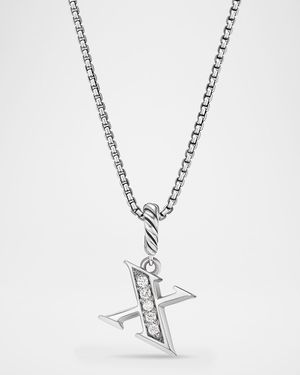 Pave Initial Pendant Necklace with Diamonds in Silver, 17mm